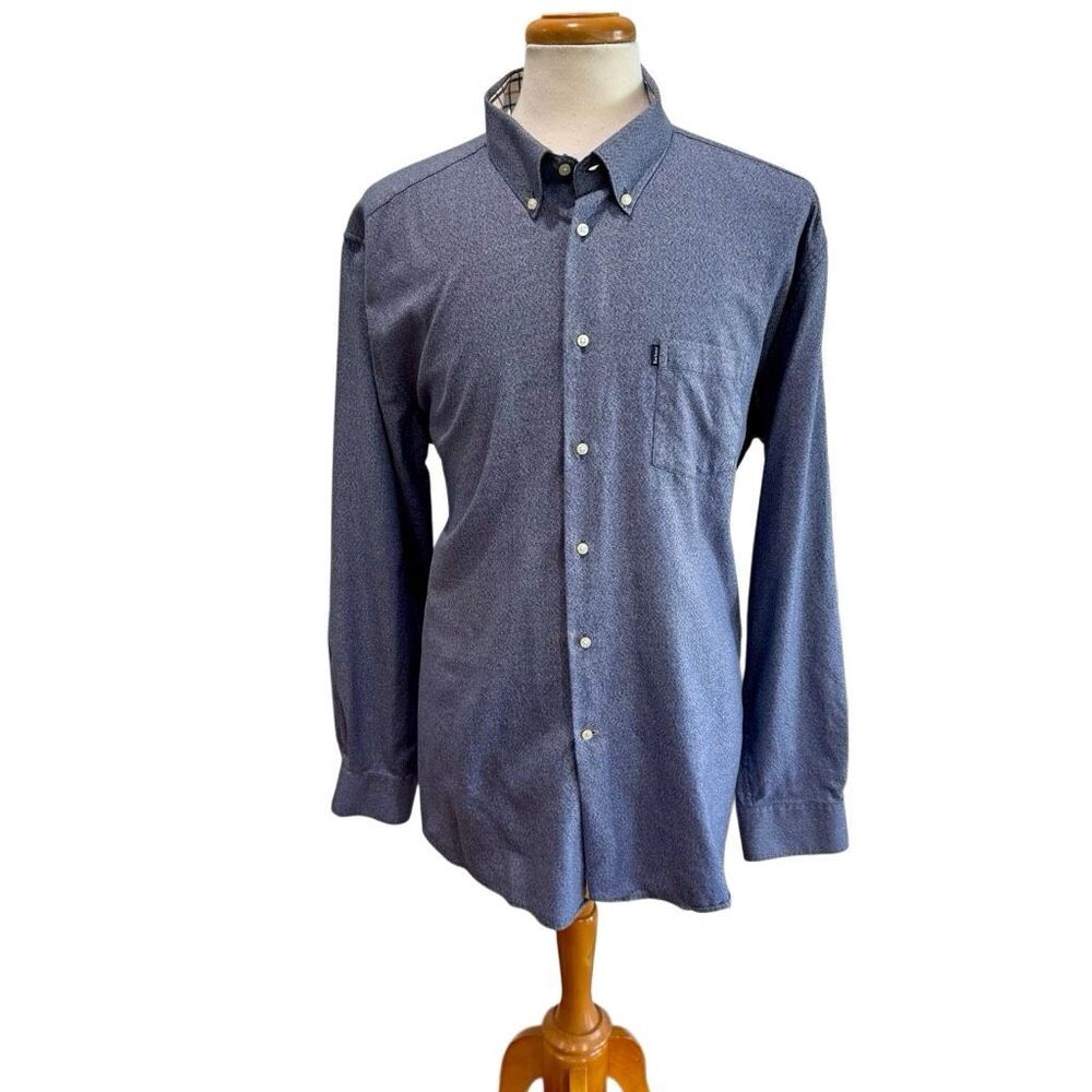 Barbour Theo Heather Blue Button Down Shirt. XL